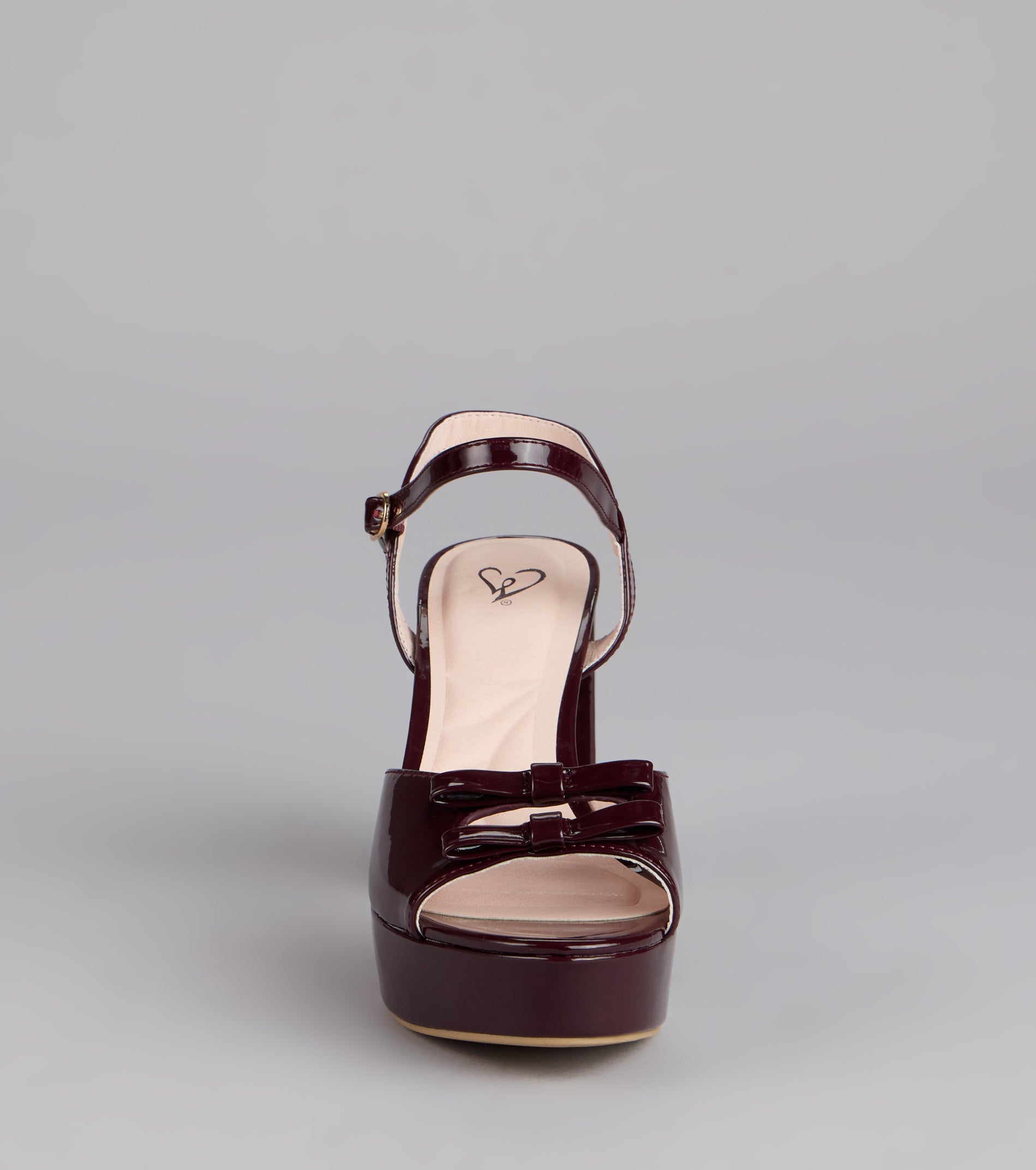Glossy Finish Bow Platform Block Heels - Image 3