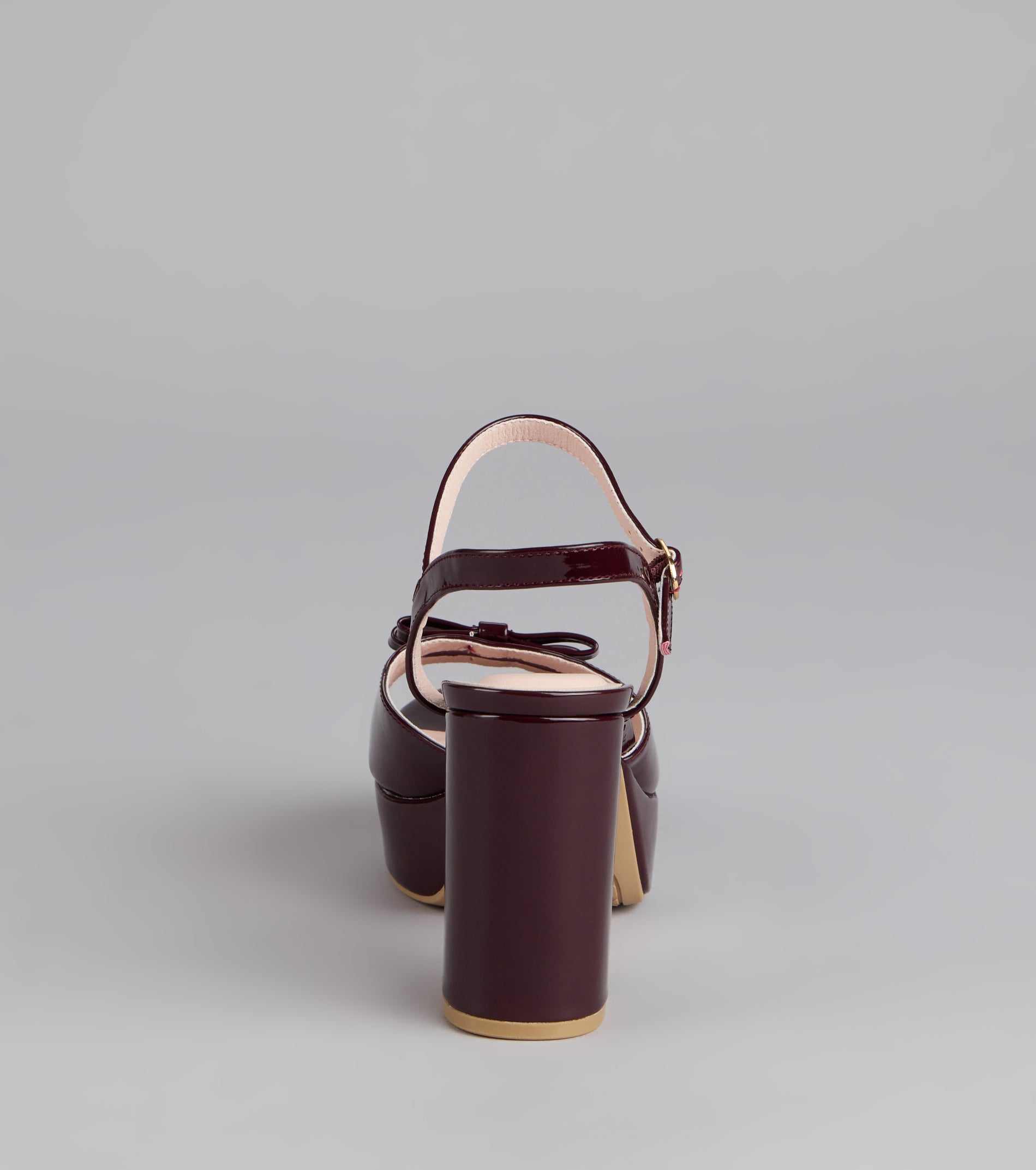 Glossy Finish Bow Platform Block Heels - Image 4