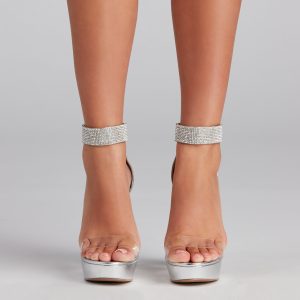 Miss Chic Rhinestone Ankle Platform Heels