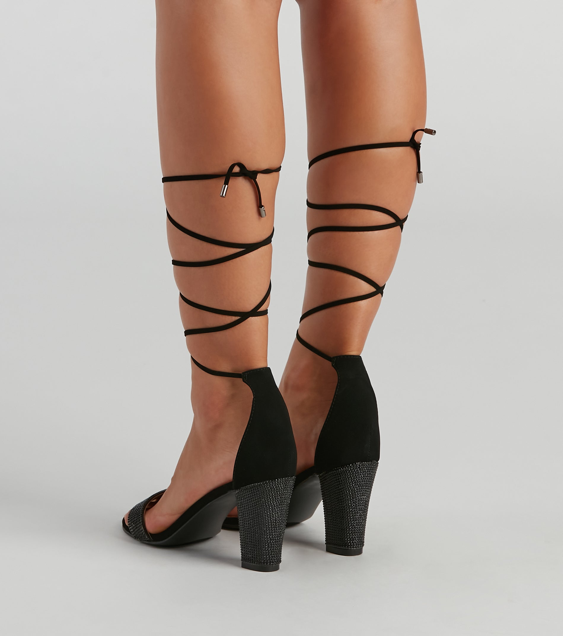 Glam Strut Rhinestone Lace-Up Heels - Image 4
