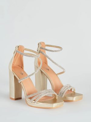 Glam Mode Rhinestone Metallic Platform Heels