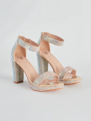 Glamour Effect Rhinestone Block Heels
