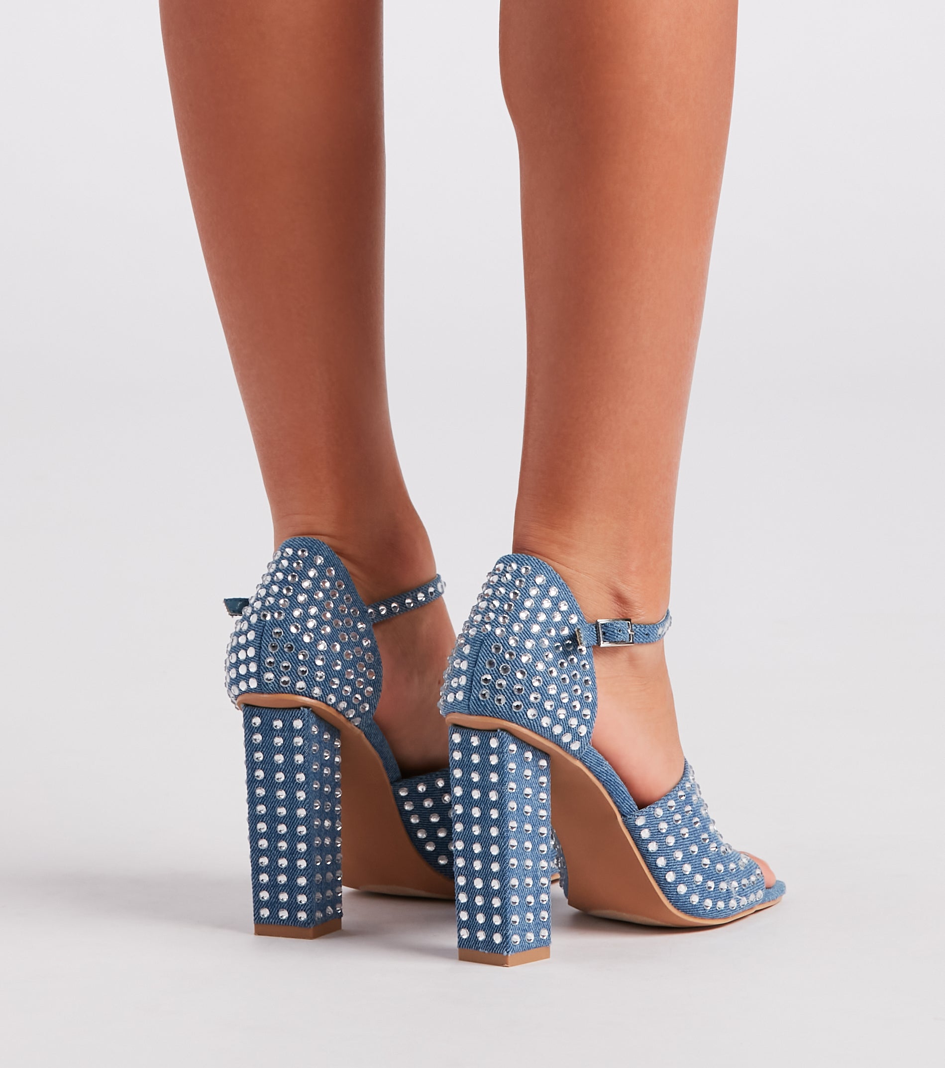 Trendy Diva Rhinestone Denim Block Heels - Image 4