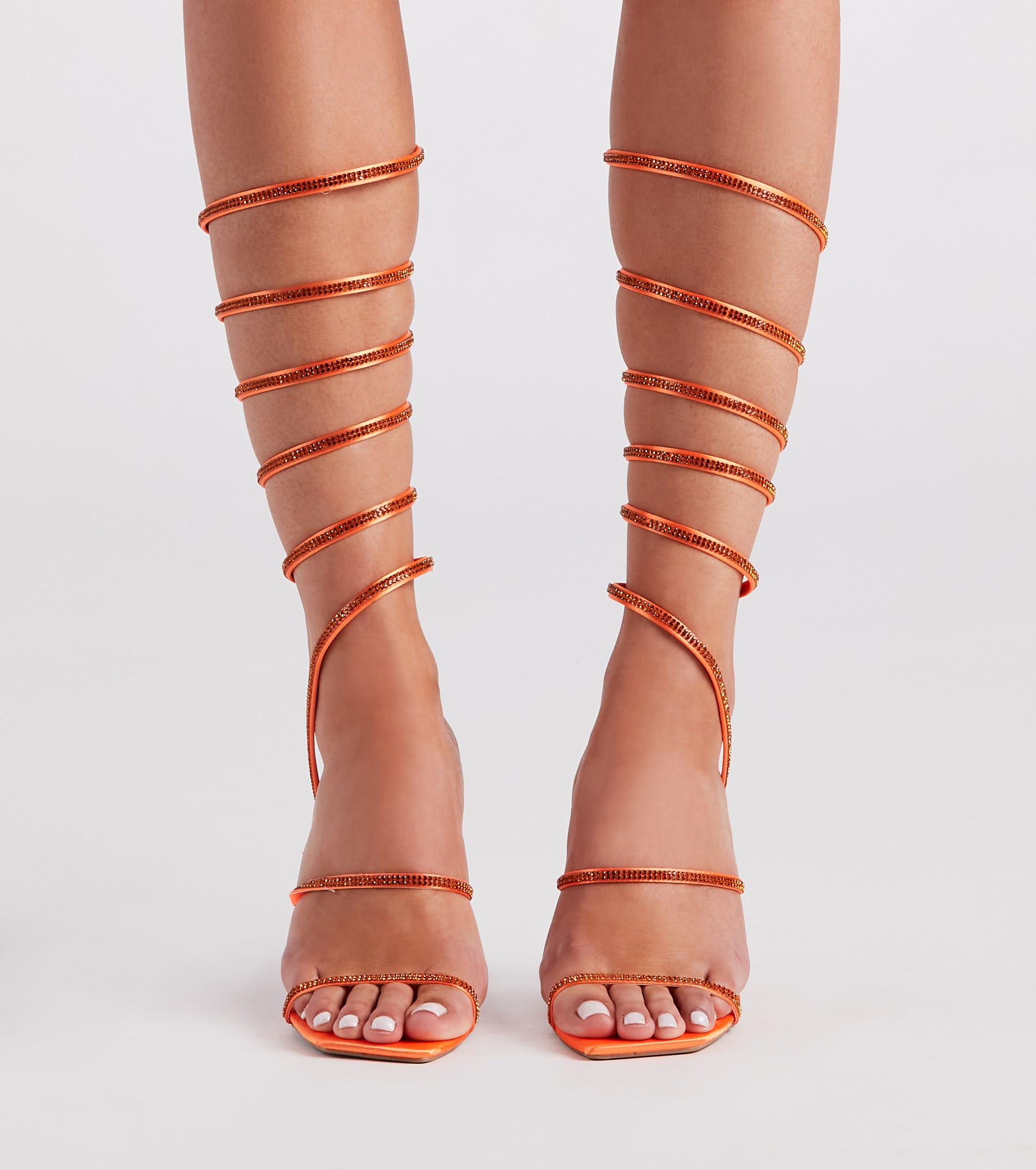 Glam Scene Satin Rhinestone Stiletto Heels - Image 2