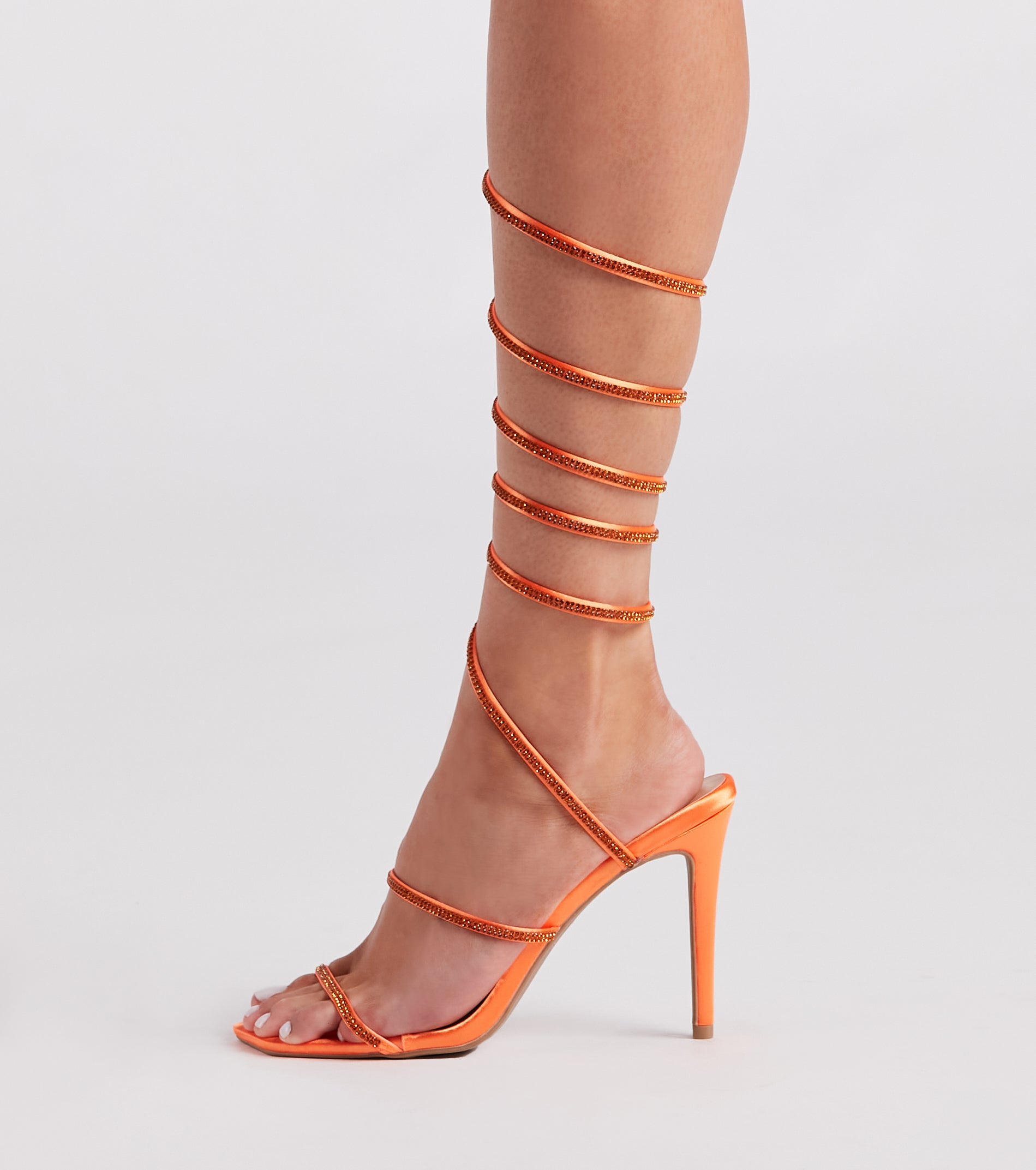 Glam Scene Satin Rhinestone Stiletto Heels - Image 3