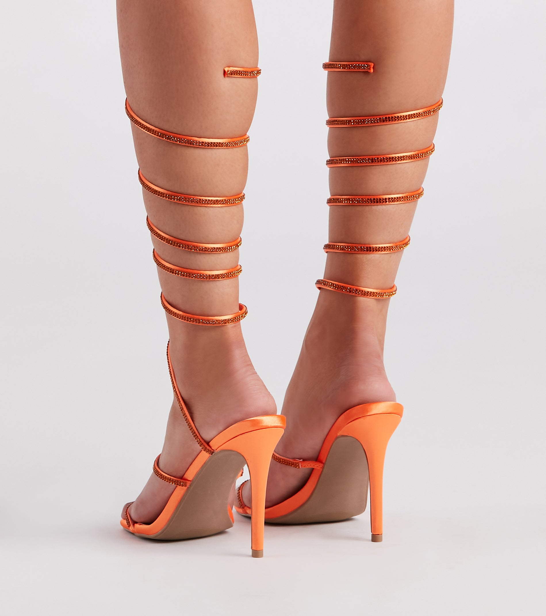 Glam Scene Satin Rhinestone Stiletto Heels - Image 4