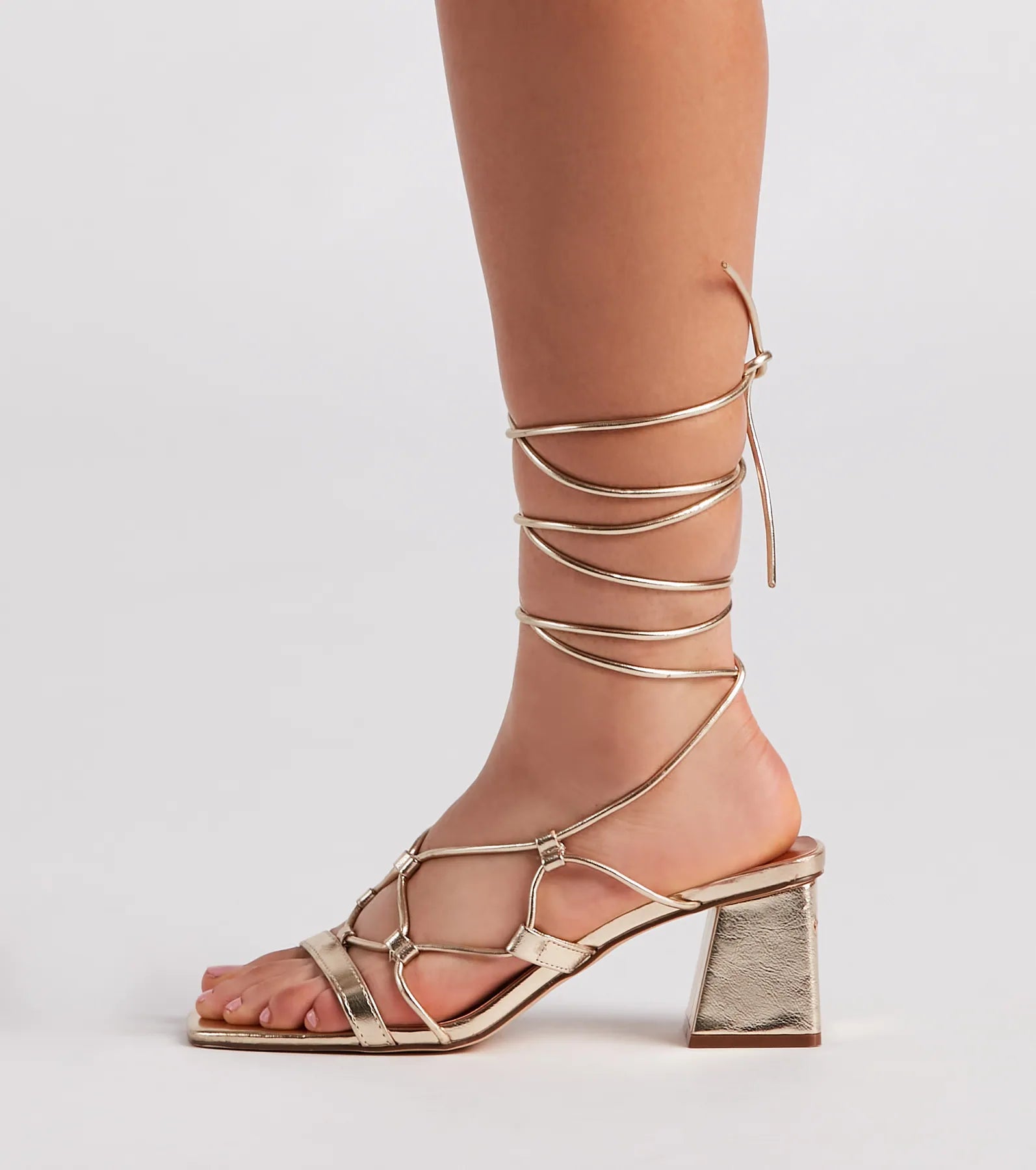 Glamour Nights Chrome Lace-Up Heels - Image 3