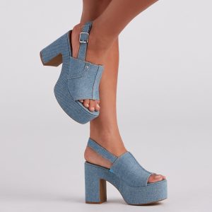In My Jeans Denim Sling Back Platform Heels