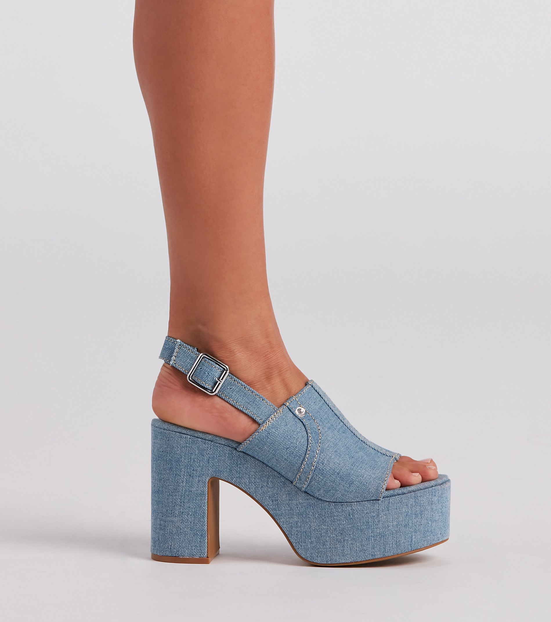 In My Jeans Denim Sling Back Platform Heels - Image 3