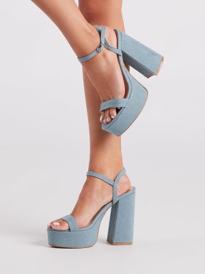 Diva Alert Denim Platform Block Heels