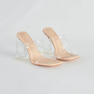 Stay Clear PVC Strappy Lucite Block Heels