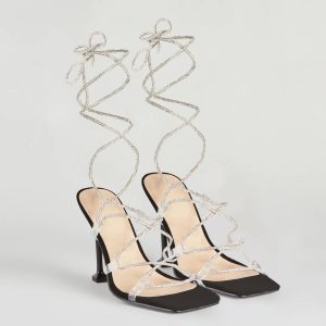 Lace-Up In Rhinestone Stiletto Heels