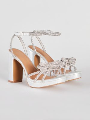 Glamorous Evening Rhinestone Bow Block Heels