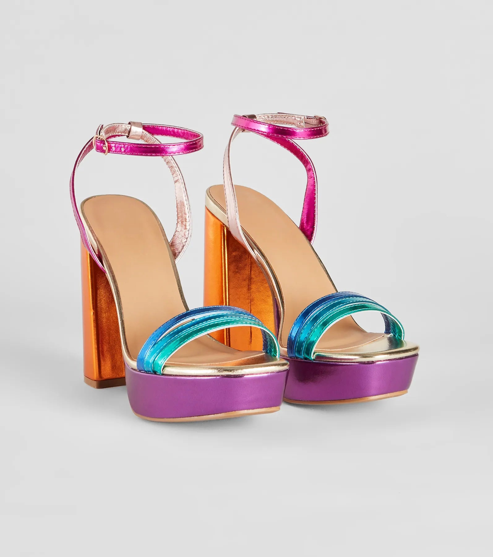 Colorful Steps Metallic Chunky Block Heels - Image 5