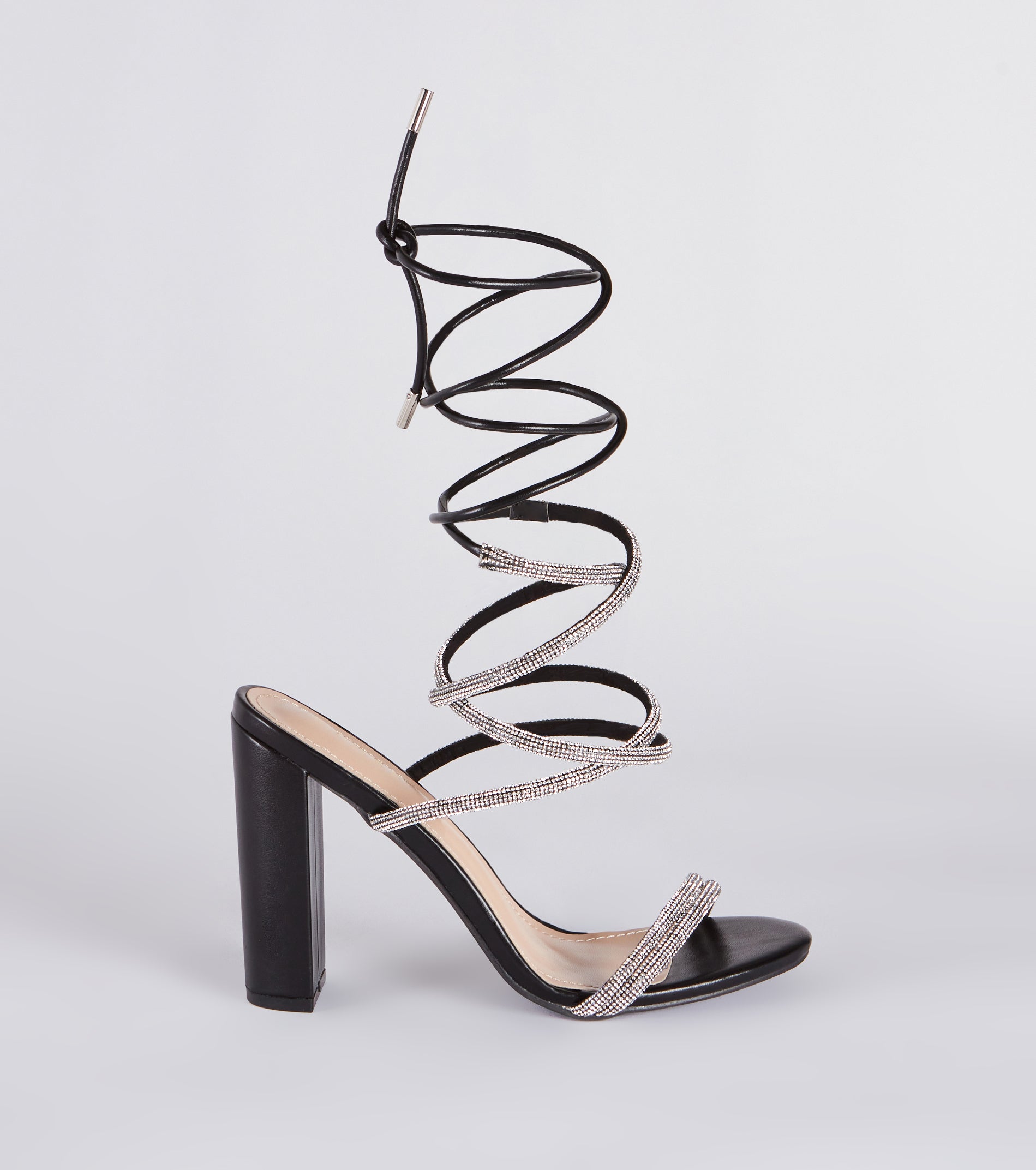 Lace Me Up In Rhinestone Block Heels - Image 2