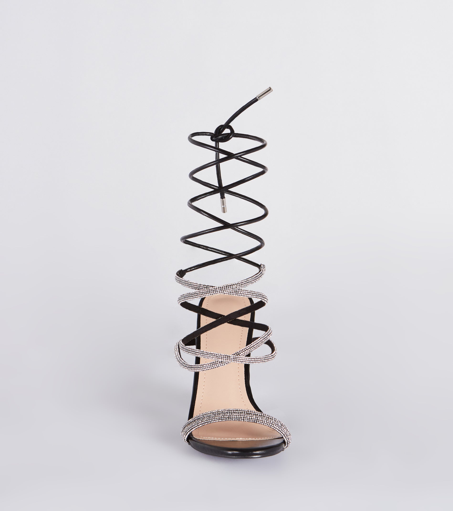 Lace Me Up In Rhinestone Block Heels - Image 3