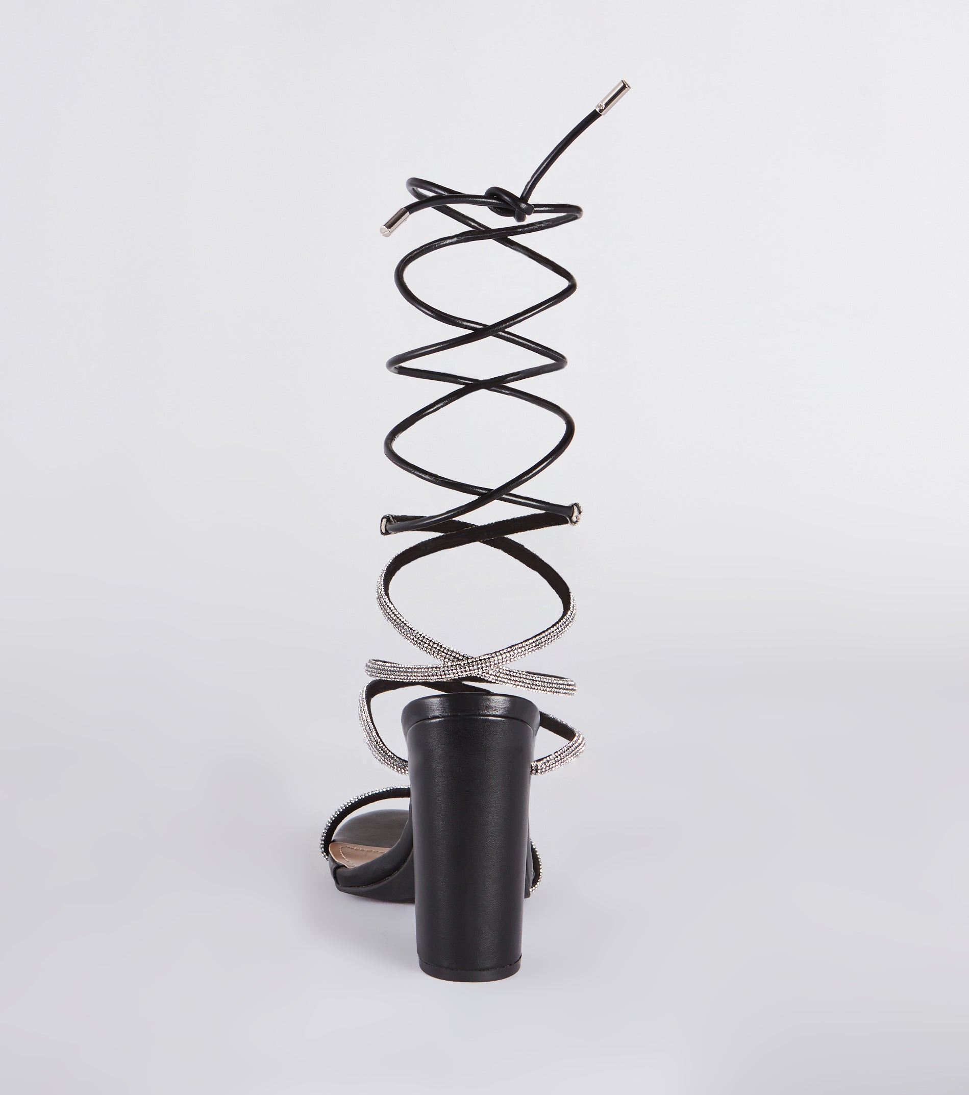 Lace Me Up In Rhinestone Block Heels - Image 4