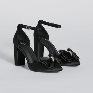 Statement Making Satin Bow Block Heel Pumps
