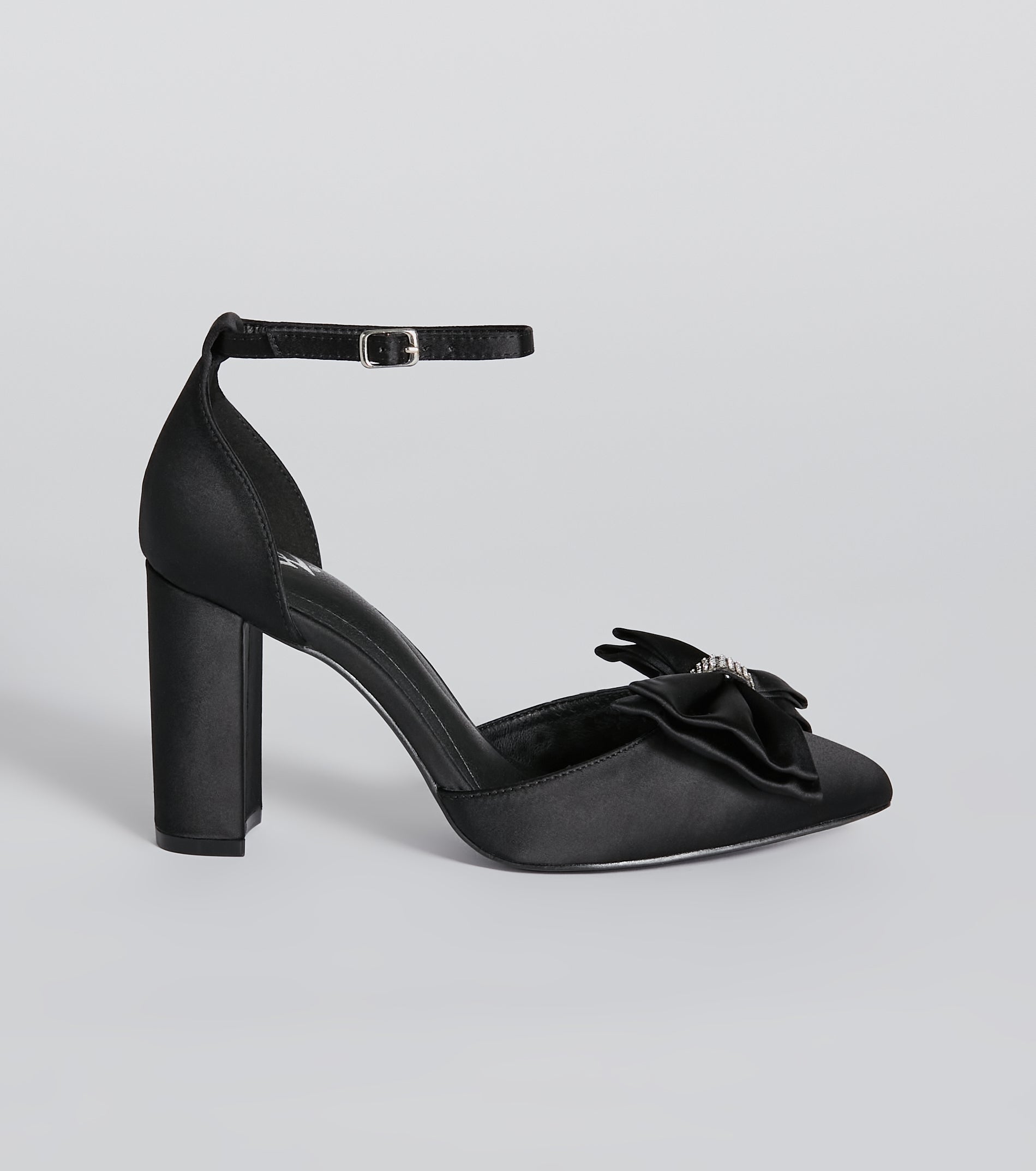 Statement Making Satin Bow Block Heel Pumps - Image 2