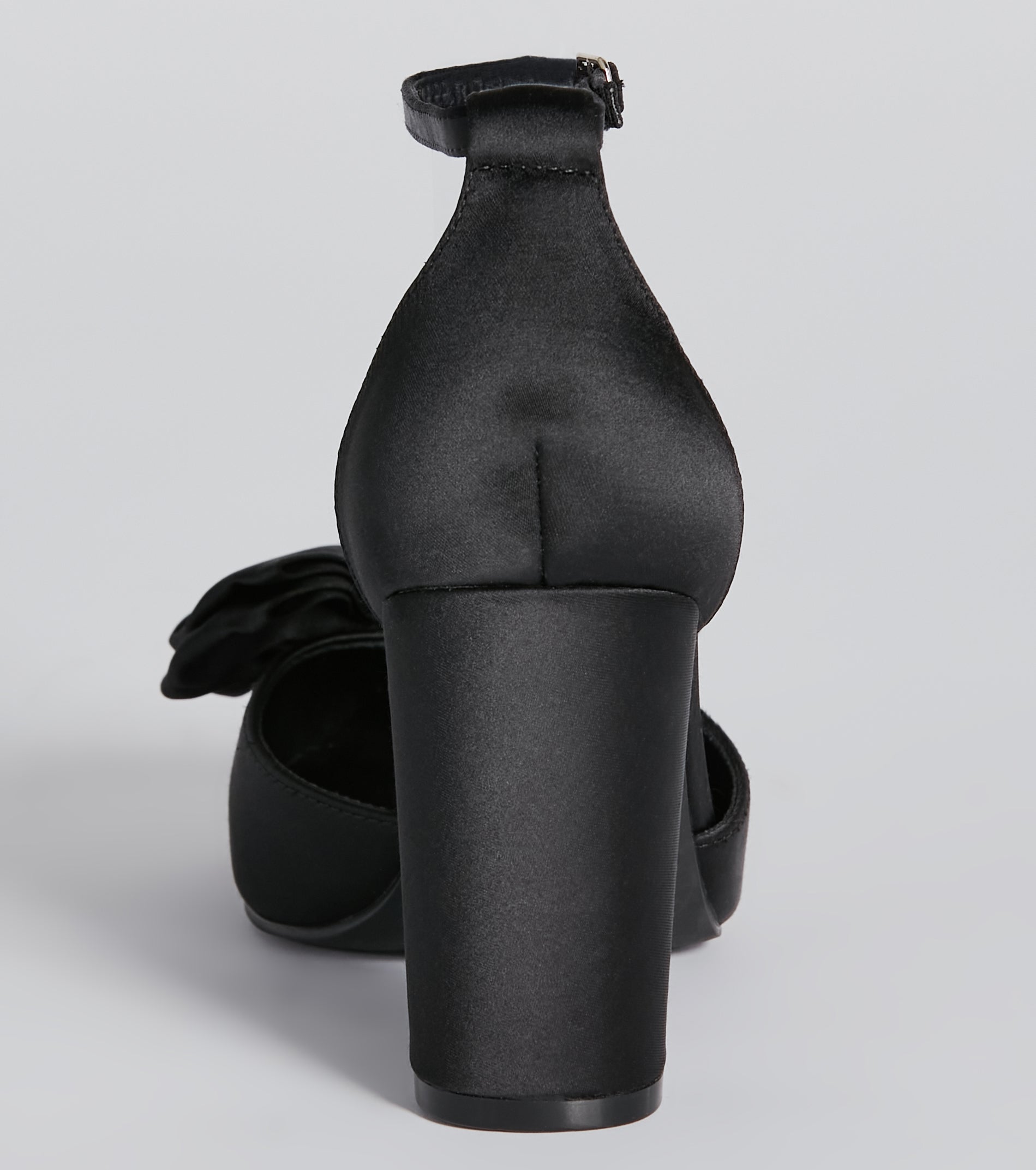 Statement Making Satin Bow Block Heel Pumps - Image 4