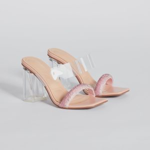 Ombre Effect Rhinestone Lucite Block Heel Mules