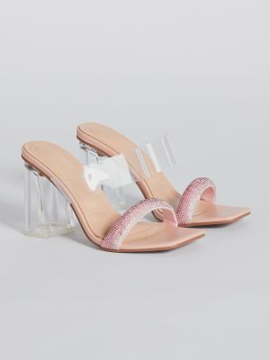 Ombre Effect Rhinestone Lucite Block Heel Mules