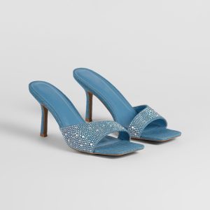Such A Treat Denim Rhinestone Stiletto Mules