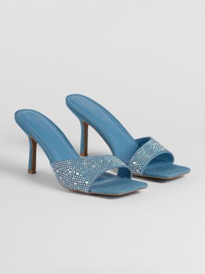 Such A Treat Denim Rhinestone Stiletto Mules