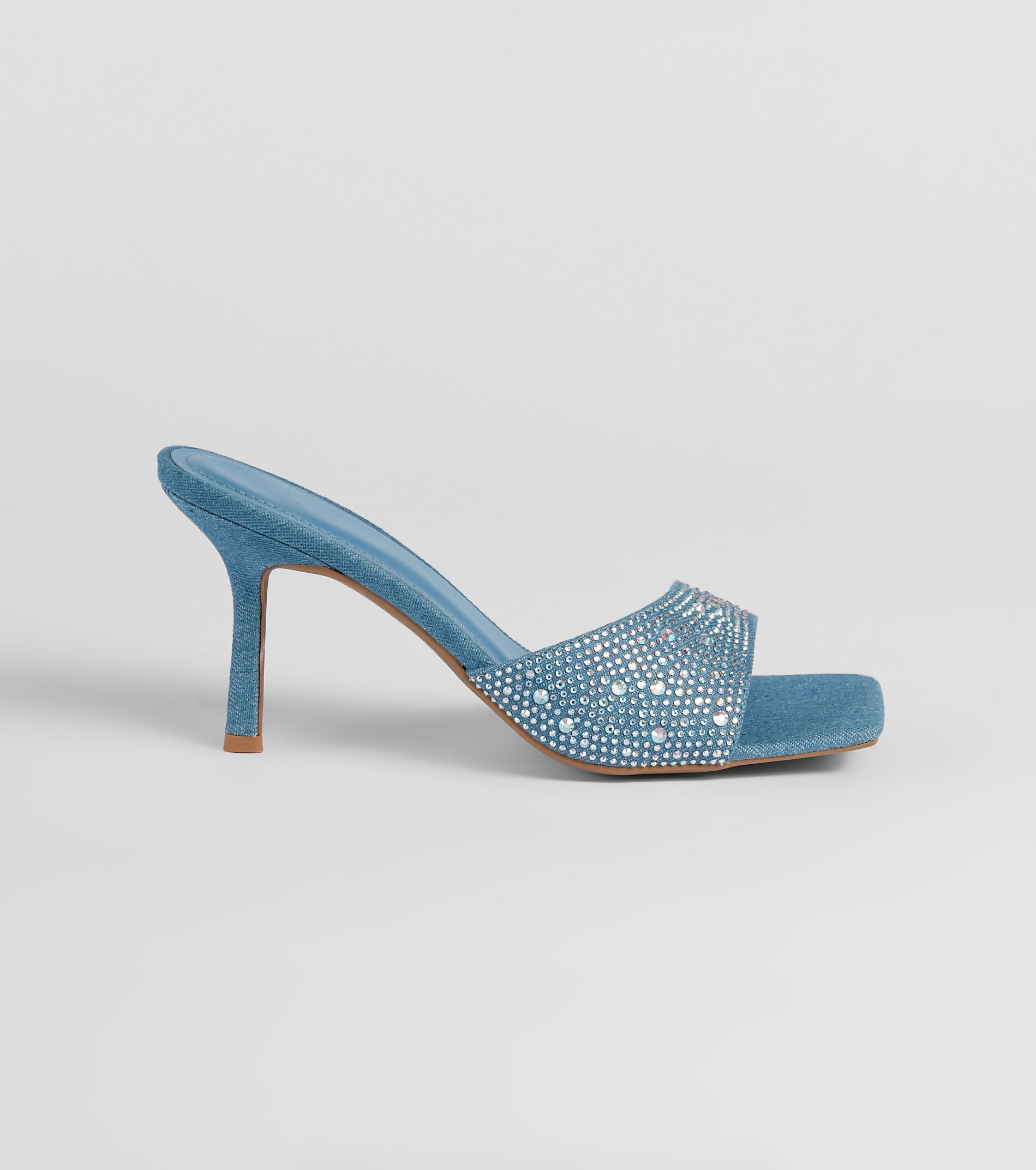 Such A Treat Denim Rhinestone Stiletto Mules - Image 2