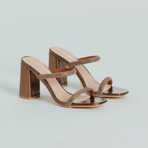 Fine Dime Rhinestone Strap Block Heel Mules