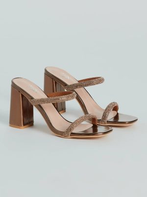 Fine Dime Rhinestone Strap Block Heel Mules