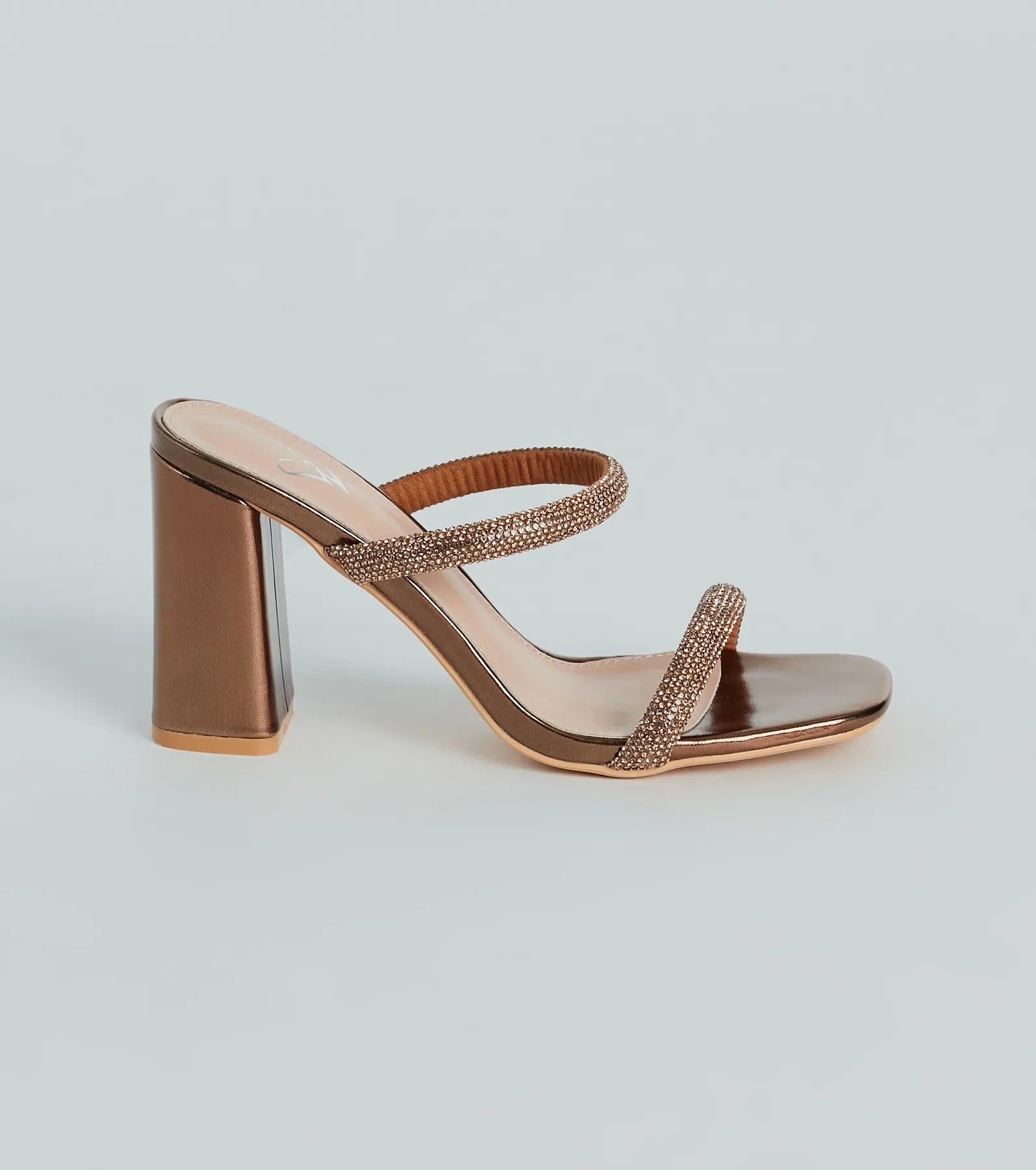 Fine Dime Rhinestone Strap Block Heel Mules - Image 2