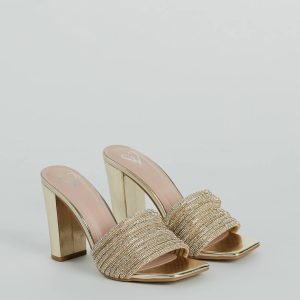 Glam Radiance Rhinestone Strap Metallic Mules