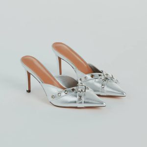 Fabulous Sheen Metallic Strappy Stiletto Mules