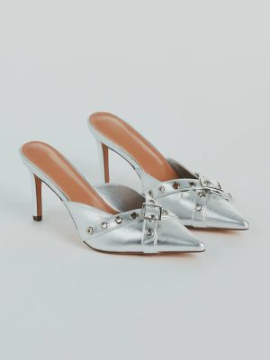 Fabulous Sheen Metallic Strappy Stiletto Mules