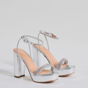 Chic Stunners Rhinestone Platform Metallic Heels
