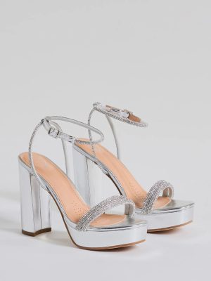 Chic Stunners Rhinestone Platform Metallic Heels