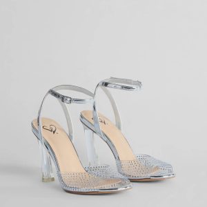 Major Glam Rhinestone Chrome Clear Block Heels