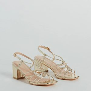 Glam Strappy Metallic Faux Leather Low-Block Heels