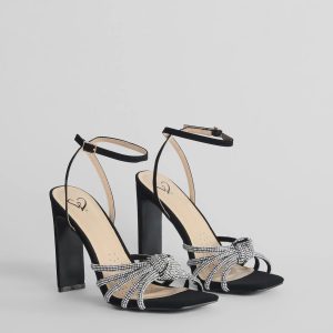 Here To Dazzle Rhinestone Strappy Block Heels