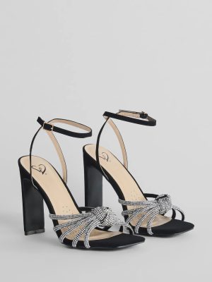 Here To Dazzle Rhinestone Strappy Block Heels