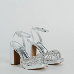 Shine Time Rhinestone Strappy Metallic Platform Heels