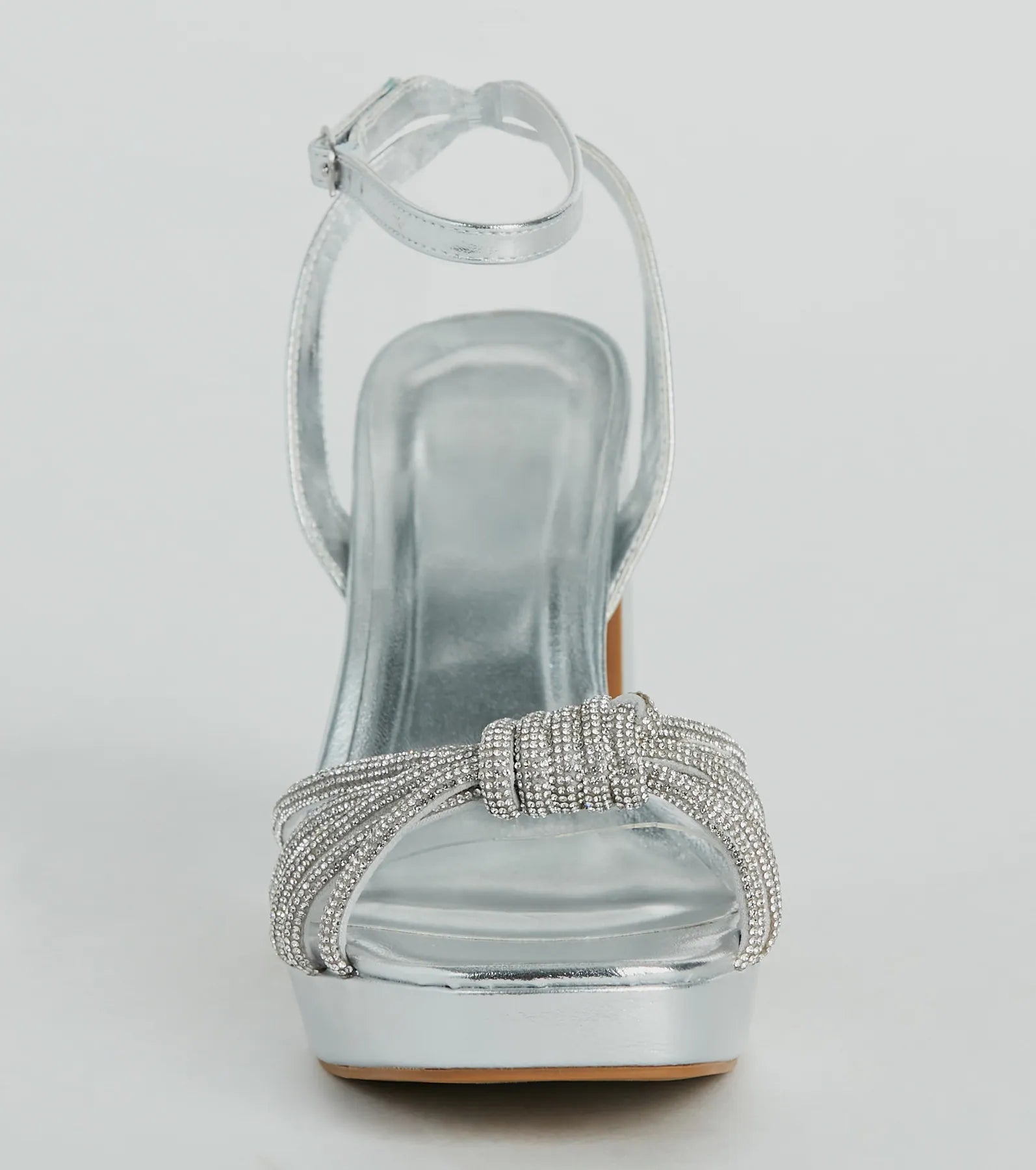 Shine Time Rhinestone Strappy Metallic Platform Heels - Image 3