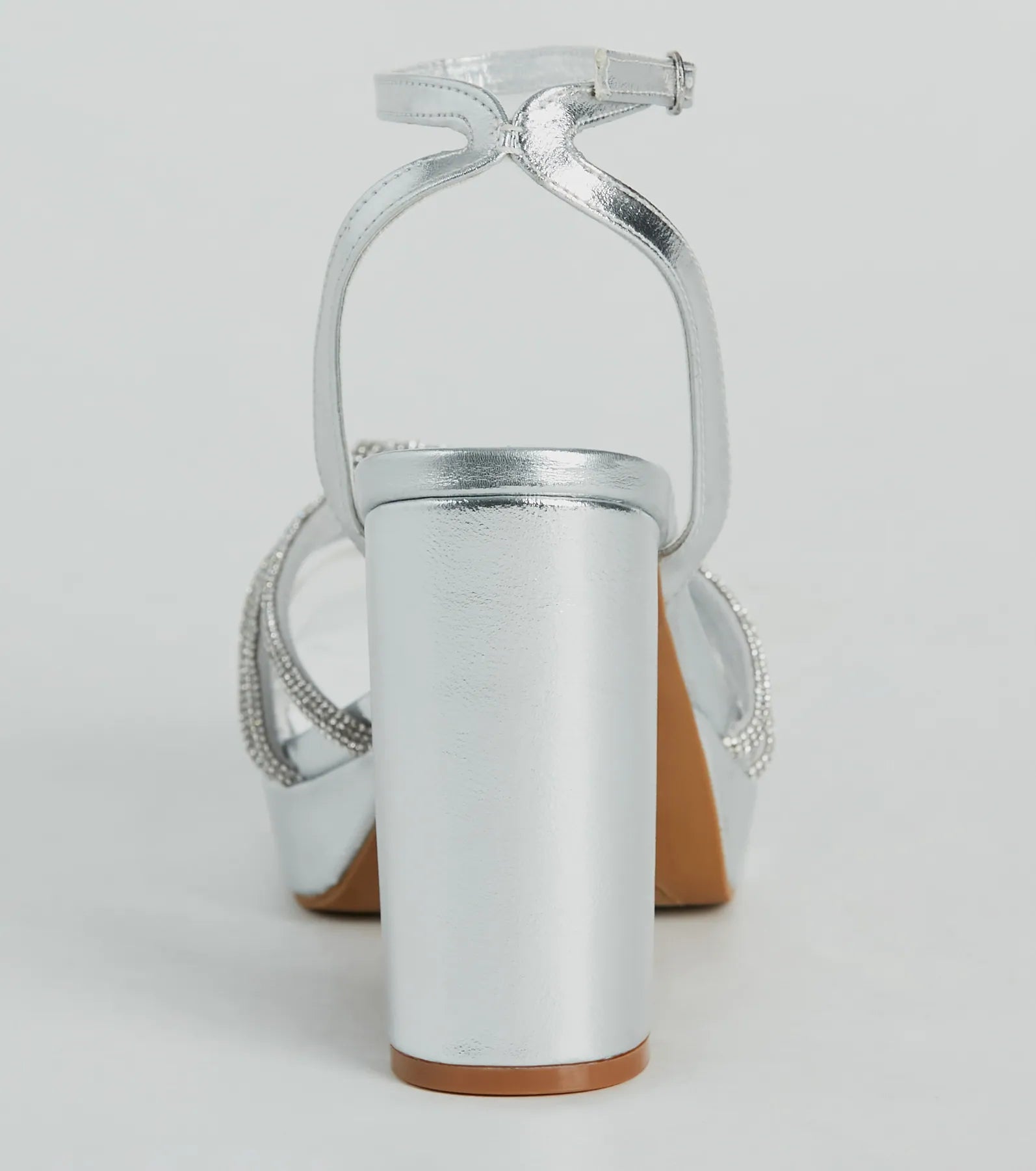 Shine Time Rhinestone Strappy Metallic Platform Heels - Image 4