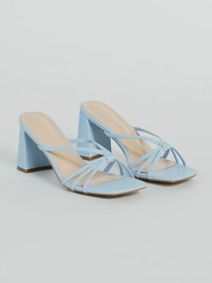 Chic Mood Strappy Faux Leather Block Heel Mules