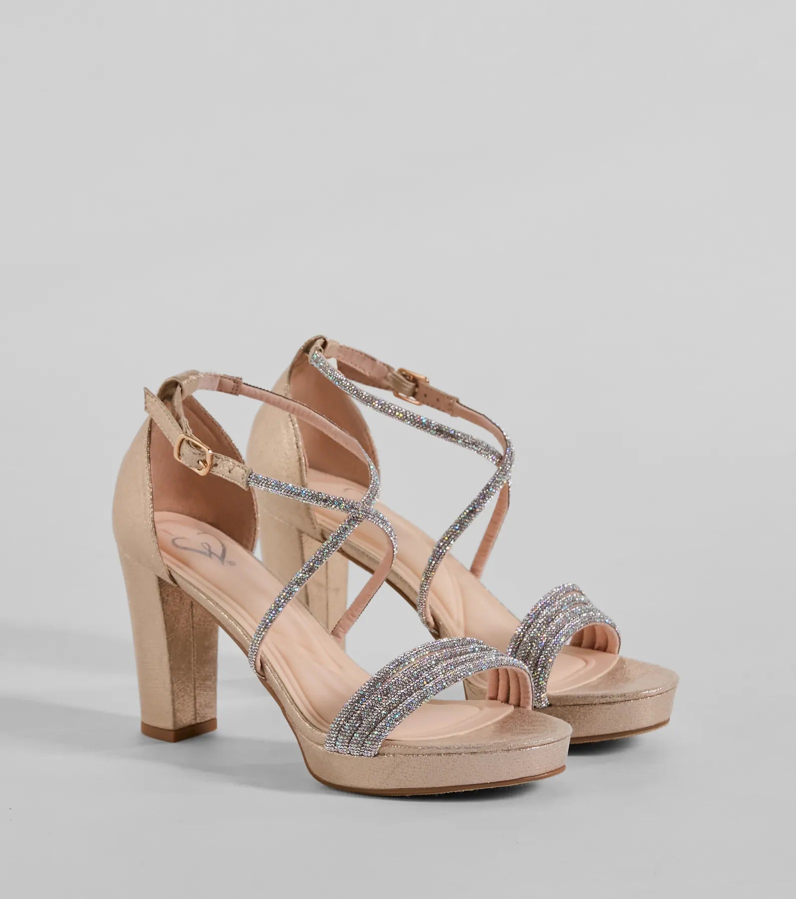 Gloss Up Glitter Rhinestone Platform Block Heels - Image 9