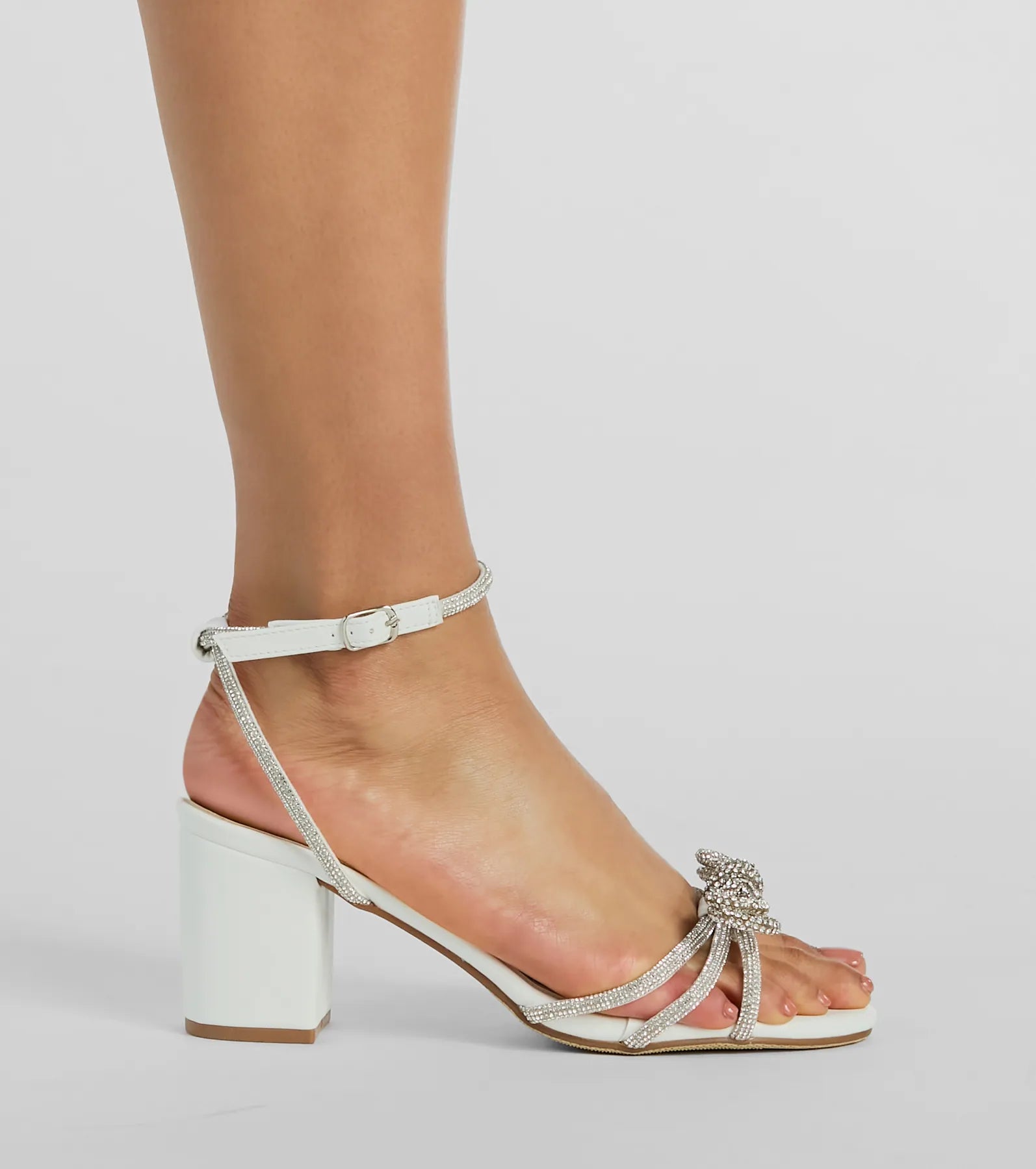 Shine In The Spotlight Rhinestone Bow Block Heels - Image 7