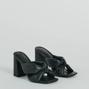 Always Chic Puffy Strap Faux Leather Mules