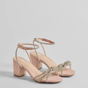 Shine In The Spotlight Rhinestone Bow Block Heels