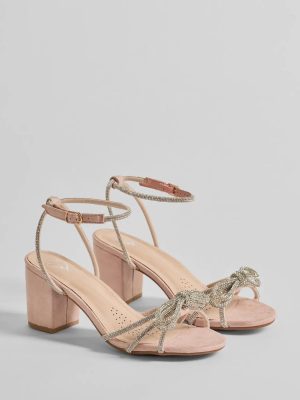 Shine In The Spotlight Rhinestone Bow Block Heels